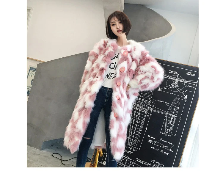 Зимнее пальто из искусственного меха белого и розового цветов, Женская пушистая длинная куртка из искусственного лисьего меха, утепленная женская верхняя одежда W1217