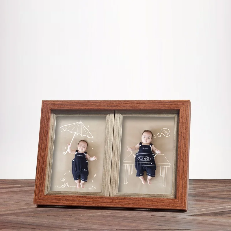 

Ins Style 5/6/7 inches Connecting Wooden Pattern Photo Frames Modern Simple Style Wall Desktop Decoration