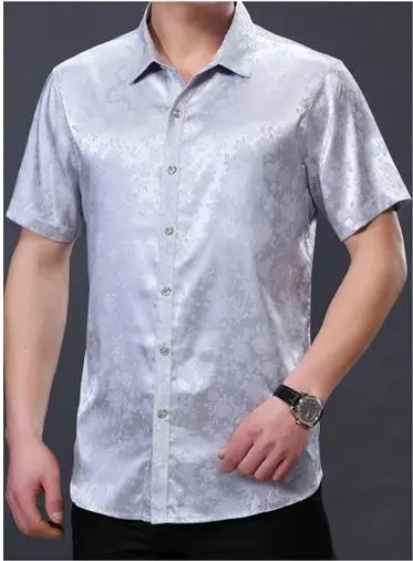 Мужская повседневная шелковая рубашка с цветочным принтом с коротким рукавом | брендовая Новая летняя мужская однобортная модная Клубная рубашка - Цвет: S8
