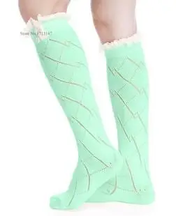 Вязаные гетры для женщин, носки в виде ботинок со шнуровкой и кнопками, ажурные сапоги с манжетами, геометрические гольфы, Вязаные гольфы, ботиночки - Цвет: Зеленый