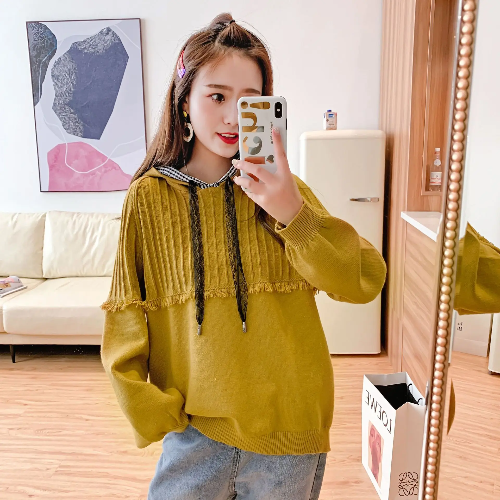 Women Sweater 2019 Fashion Loose Plain Dyed Solid Colors Womens Outwear Hooded Sweater Autumn And Winter Casual Womens Sweaters
