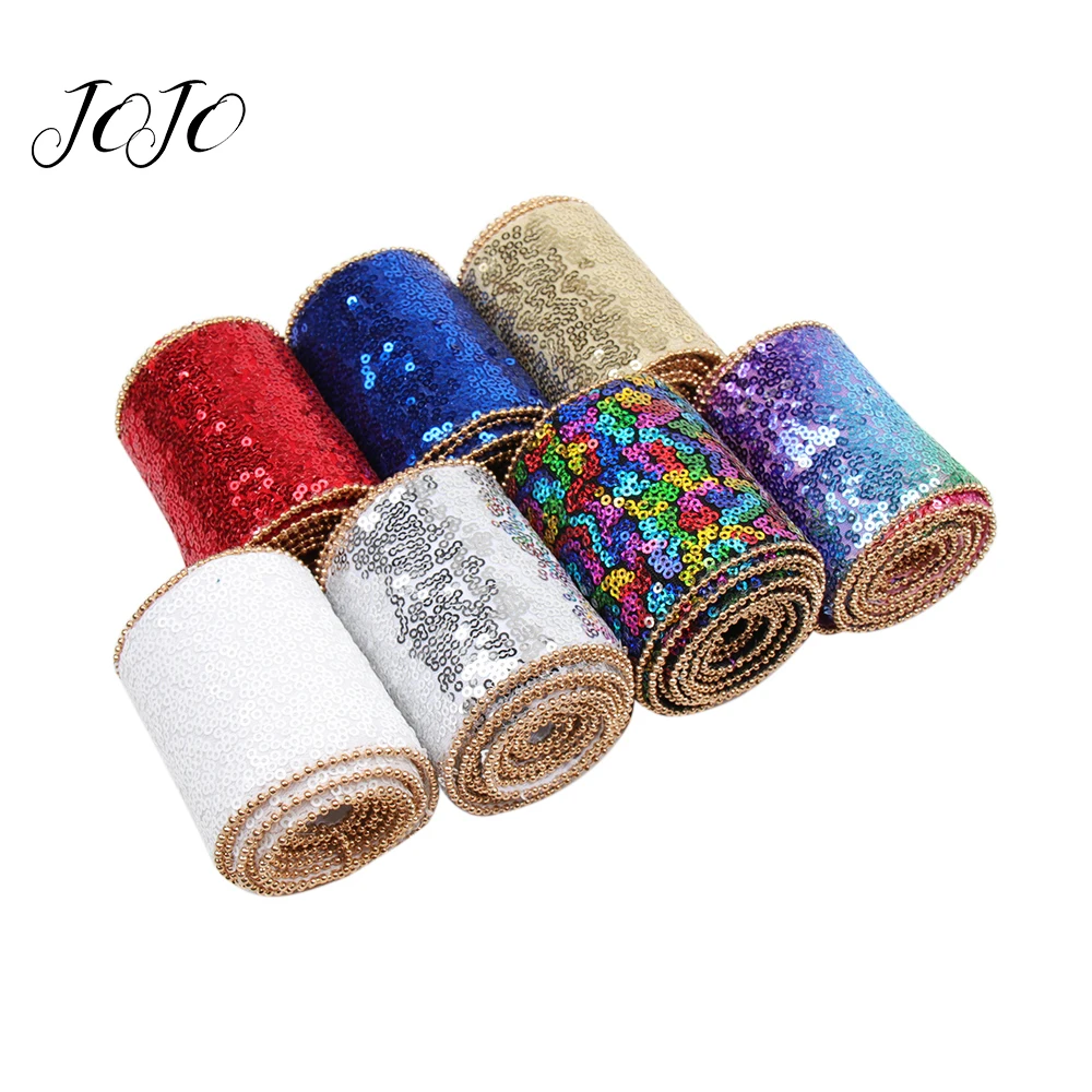 

JOJO BOWS 75mm 2y Sequin Ribbon For Crafts Gold Bead Edge Tape For Needlework Apparel Sewing Material Holiday Party Decoration