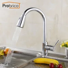 Probrico Полированный Хром Смеситель Водопроводной Воды Pull Down Out Поворотным Изливом Кухня Раковина Кран Латунный KFQY0202PC США Доставка по Украине