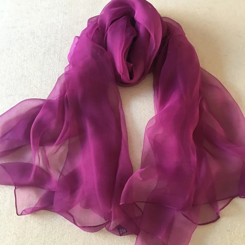 Очень длинный натуральный шелковый длинный шарф Зимний летний отдых однотонный разноцветный светильник длинный шелковый шарф Шелковый палантин - Цвет: purple