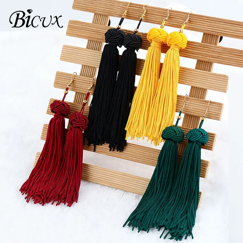 

BICUX Tassel Dangle Earrings Fashion Bohemian Long Fringe Tassel Drop Earrings for Women Boho Ethnic Hanging Earring Jewelry