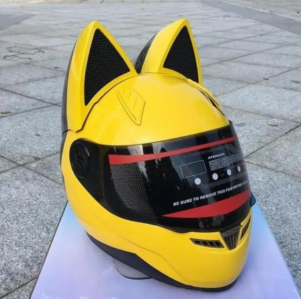 

Motorcycle New Yellow pink racing locomotive cross-country full helmet personality full-cover cat ears Four Seasons men and wome