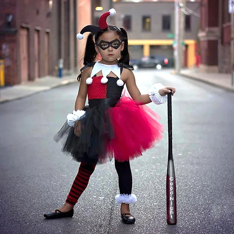 

Red Black Toddler Tutu Dress Girls Clown Cosplay Halloween costume for kids Carnival Party Costumes Joker with Headband