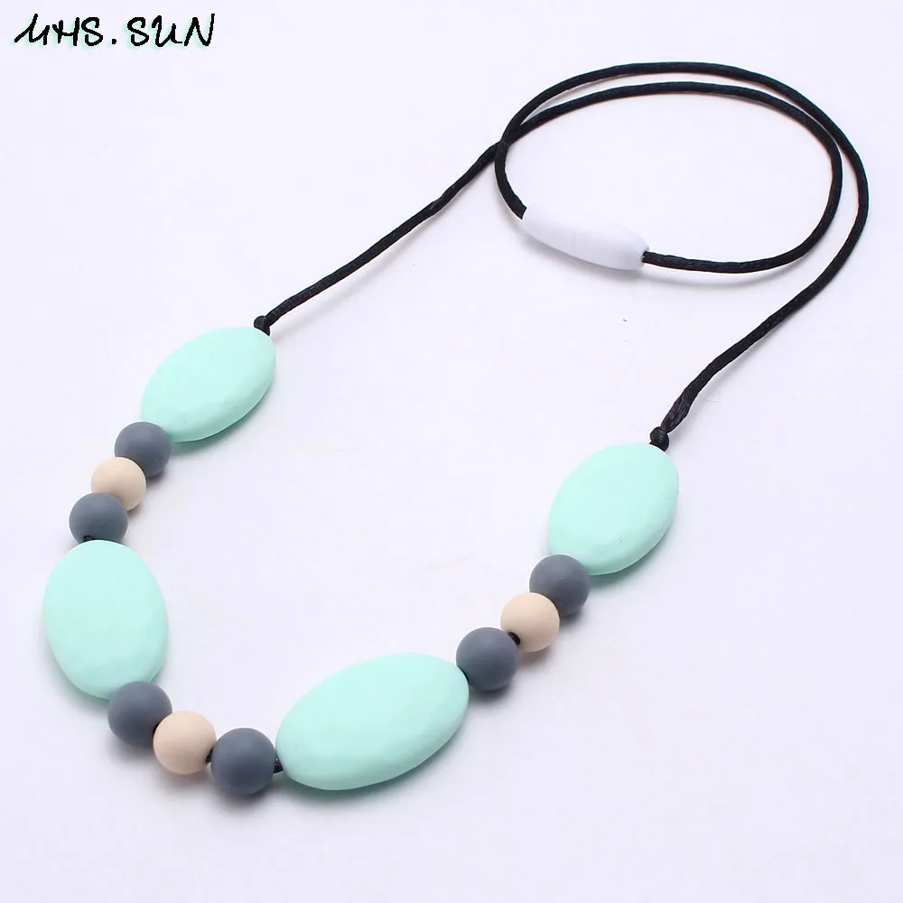 Silicone No BPA Pendant Necklace Teething Nursing Baby Teether Chewable Blue USA