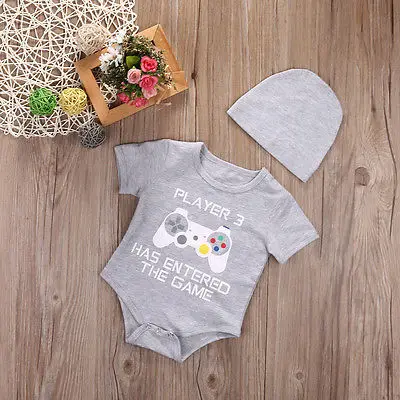 

2018 Multitrust Brand 2Pcs/Set Cotton Newborn Infant Baby Boy Girls has entered the game Romper Jumpsuit Clothes Outfits SS