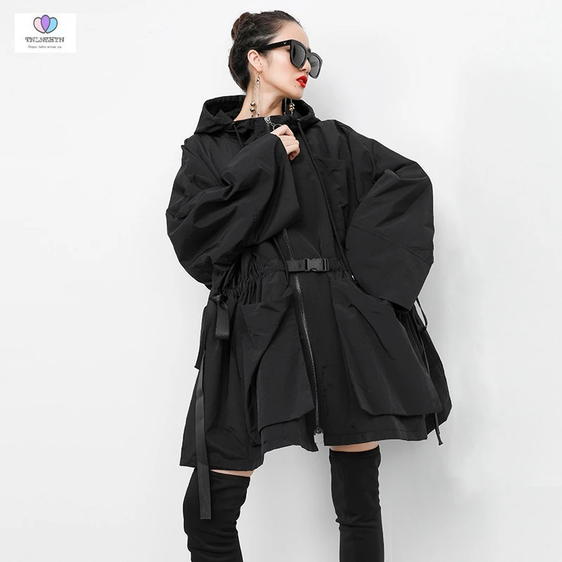 

2019 Autumn New large size loose solid color hooded windbreaker female hip hop cardigan zipper women's jacket A4