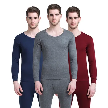 

100% Cotton Winter Round Neck Warm Long Johns Set For Men Ultra-Soft Solid Color Thin Thermal Underwear Men's Pajamas