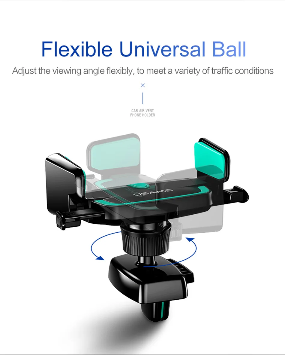 Автомобильная Подставка для телефона, USAMS, держатель для телефона в машину, 360 градусов, крепление на вентиляционное отверстие, эластичная подставка для iPhone XS max, автомобильный держатель