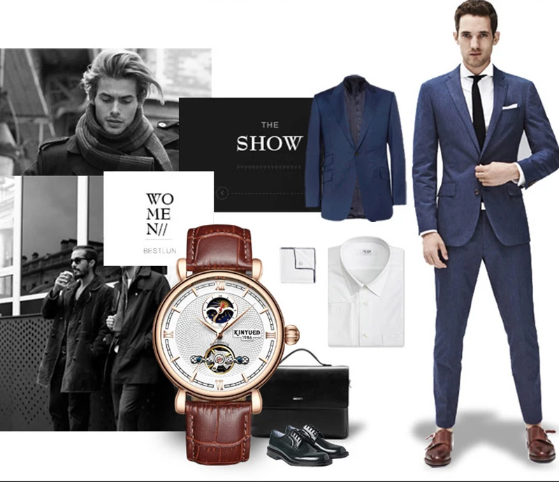 Kinyued marca de luxo tourbillon esqueleto automático