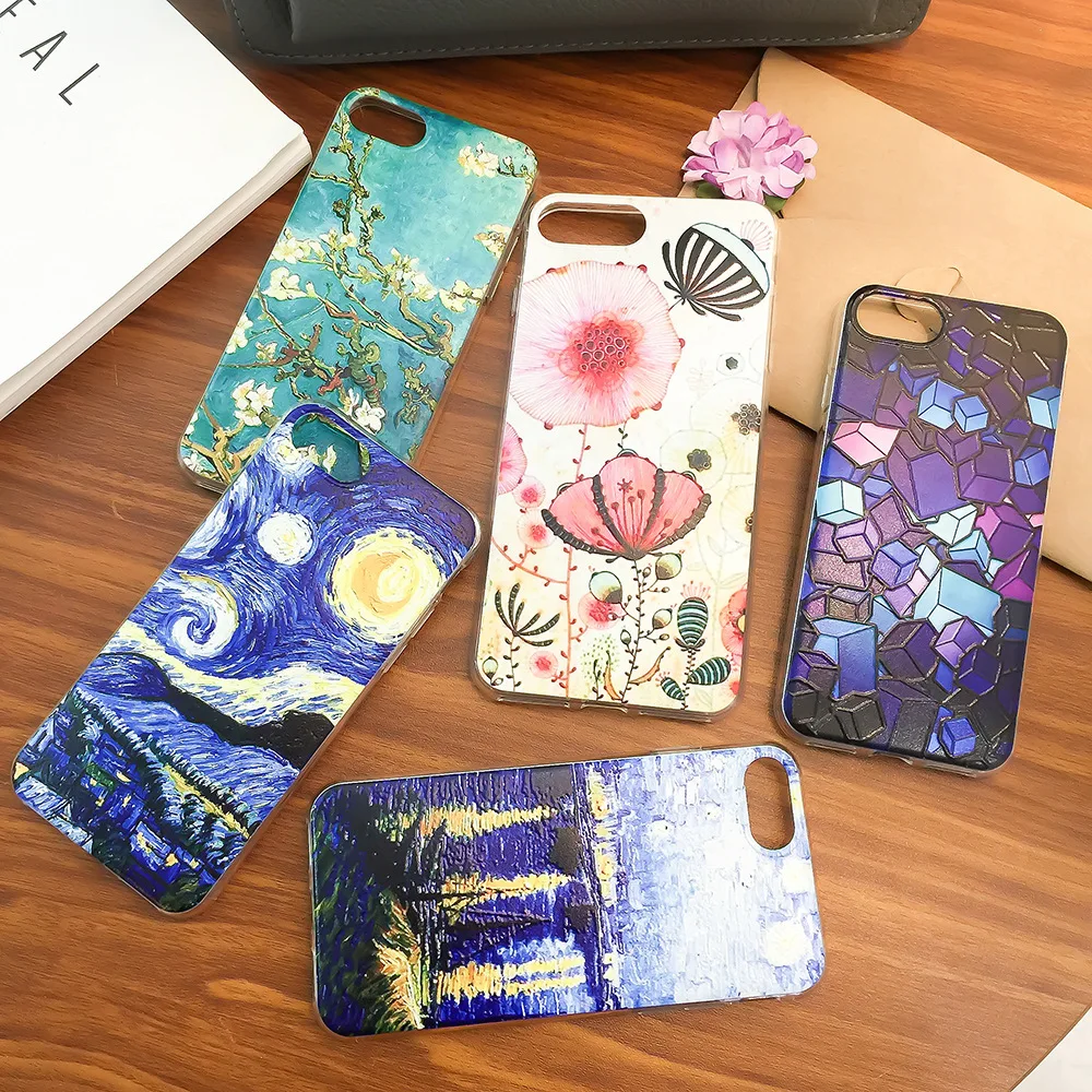 

Silicone Case For Iphone 5 6S For Iphone 7 7Plus For Iphone 6 6Plus Relief Coloured drawing Painting Protector Back Cover Case