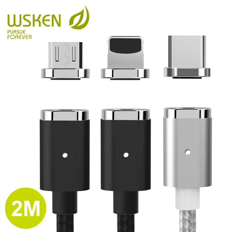 WSKEN Mini 2 Магнитный зарядный Micro USB кабель usb type C Магнитный кабель для iPhone QC 2,0 быстрое зарядное устройство USB C кабель провод USB-C