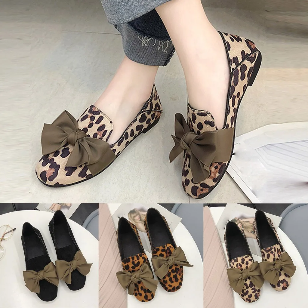 

Women Bow Leopard Soft Casual Peas Shoes Work Shoes Shallow Egg Roll Beach Shoes women sandals women summer shoes women