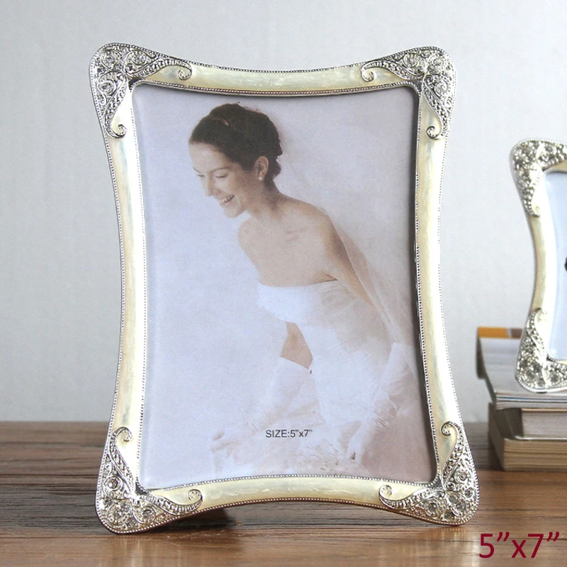 

Shiny Silver Plating White Jeweled 4x4, 4x6, 5x7, 8x10 inches Rectangle Shaped Tabletop Metal Alloy Picture Photo Frame