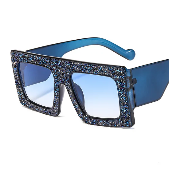 SHAUNA Роскошные хрустальные большие женские очки Квадратные Солнцезащитные очки UV400 - Цвет линз: Blue blue