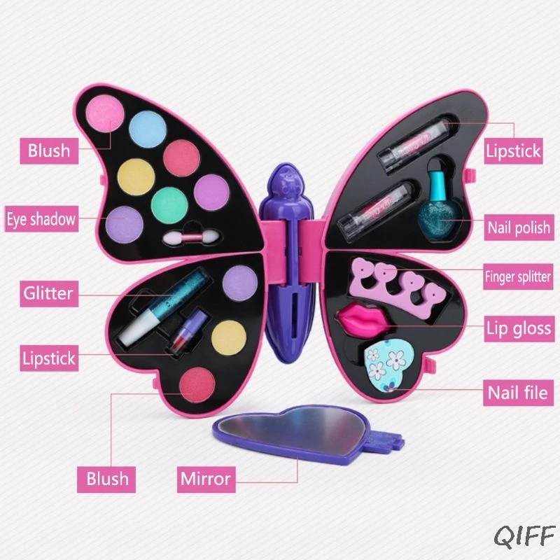Бабочка Набор косметики для детей безопасный нетоксичный девушка принцесса макияж тени, блеск для губ комплект ролевые игры обучающая игрушка