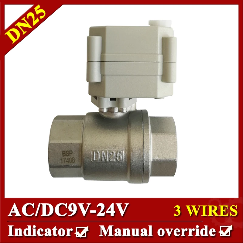 

Tsai Fan water heating electric valve NPT/BSP DN25 SS304 electric motorized valve DC/AC9V-24V with manual override and indicator