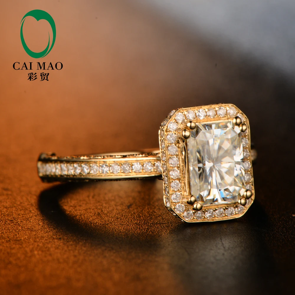 CAIMAO Сияющий граненый 1.69ct Moissanite 9K желтое золото винтажные Драгоценности обручальное кольцо