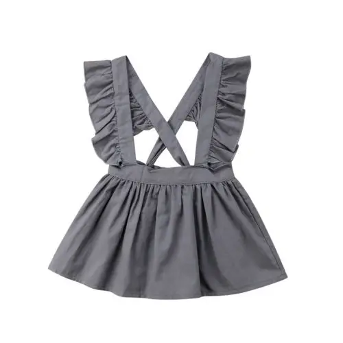 

Kids Baby Girls Cross Strap Dress Party Dress Ruffel Sleeve Solid Dress Clothes Size 0-24M