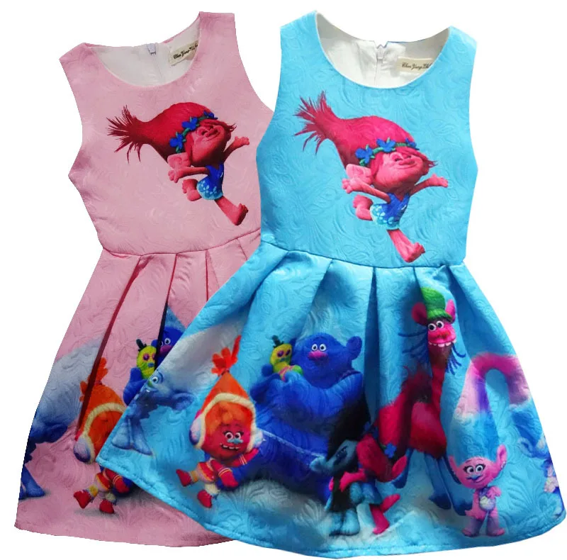 

Amuybeen 2017 Summer Girls Dress Princesse Trolls Costume Character Casual Print Costume for Kids Dresses for Girls 7 10 Years