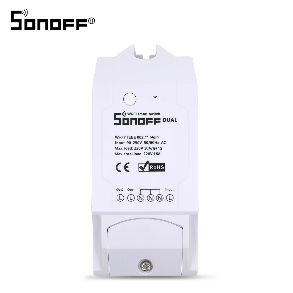

ITEAD SONOFF Dual 2CH 16a 10a 220v Wireless Switch Light Wifi Remote Control Module DIY Timer Timing For Smart Home Automation