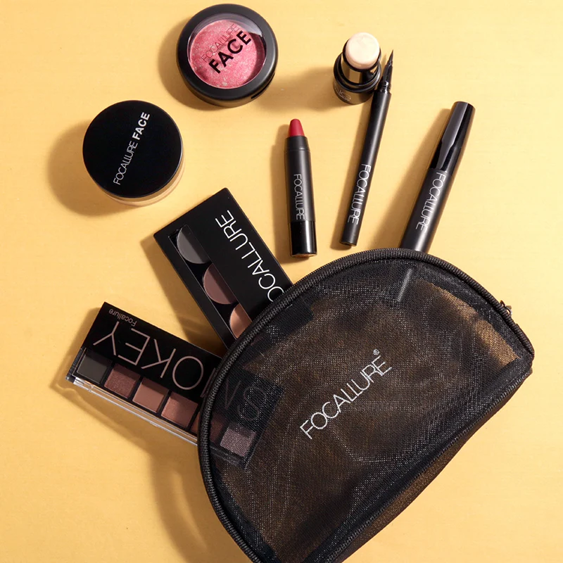Цена Focallure 8 шт. Makup набор инструментов, включая тени для век помада румяна пудра подводка для глаз набор с косметичку
