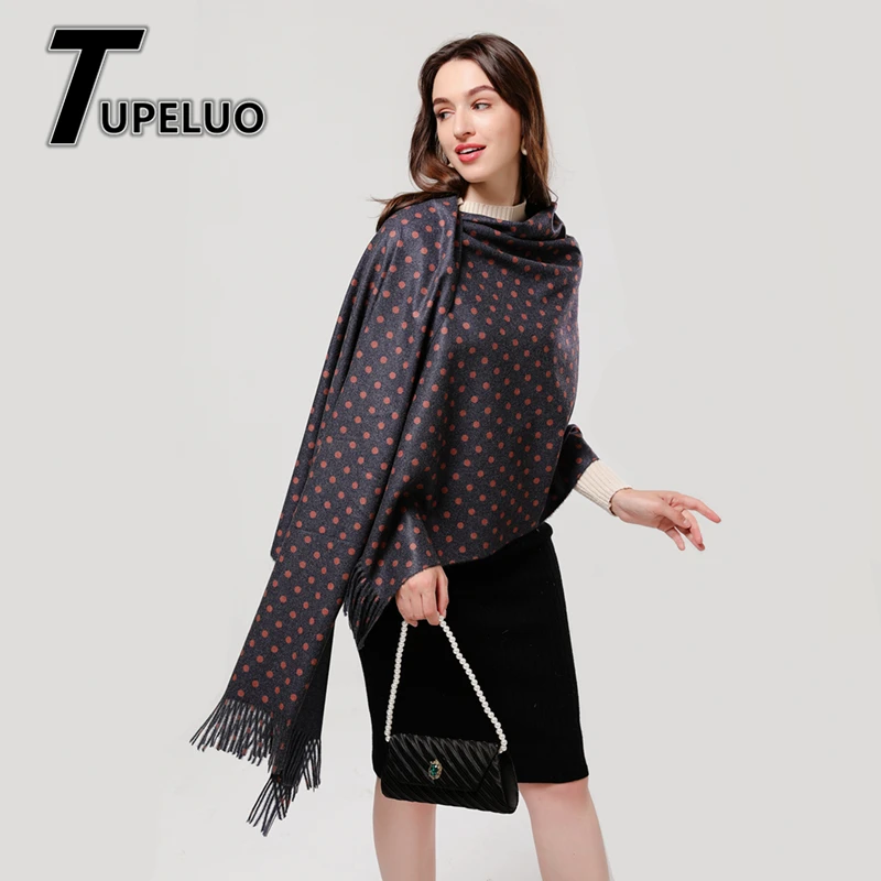 Dot Print Cashmere Scarf Women Thick Warm Shawls and Wraps Winter Scarves Long Pashmina Fashion Tassels Neck Scarfs Hijab Femme