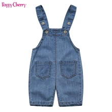 Летний комбинезон для малышей, джинсы г. модные детские джинсовые комбинезоны однотонные Комбинезоны для маленьких мальчиков и девочек