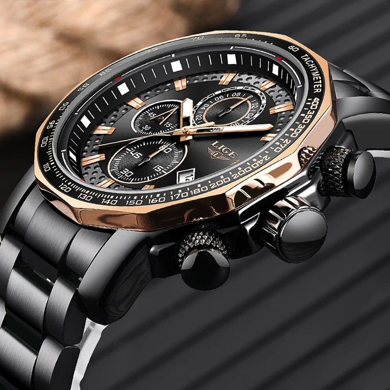 Relogio Masculino LIGE New Sport Chronograph Mens Watches Top Brand Luxury Full Steel Quartz Clock Waterproof Big Dial Watch Men