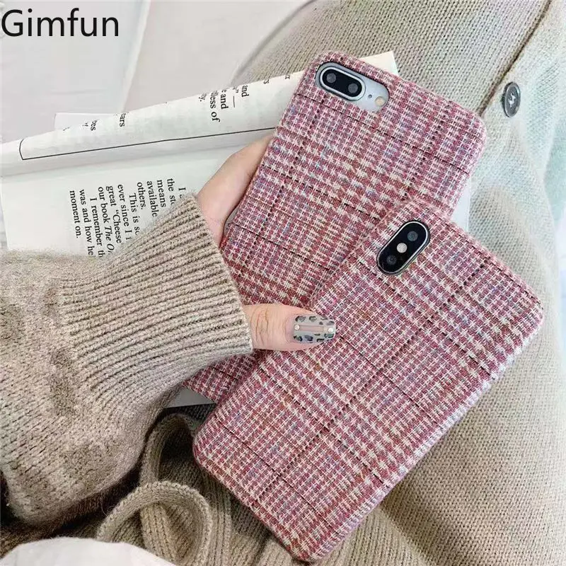 Модный розовый клетчатый плюшевый чехол Gimfun для Iphone Xs Max XR теплый полосатый