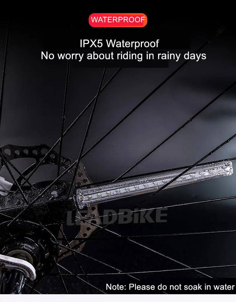 Perfect Leadbike Bicycle Wheel Light 64 LEDs 30 Patterns Double Side Display Bike Front Tail Light Spoke Light Waterproof Tire Light 5