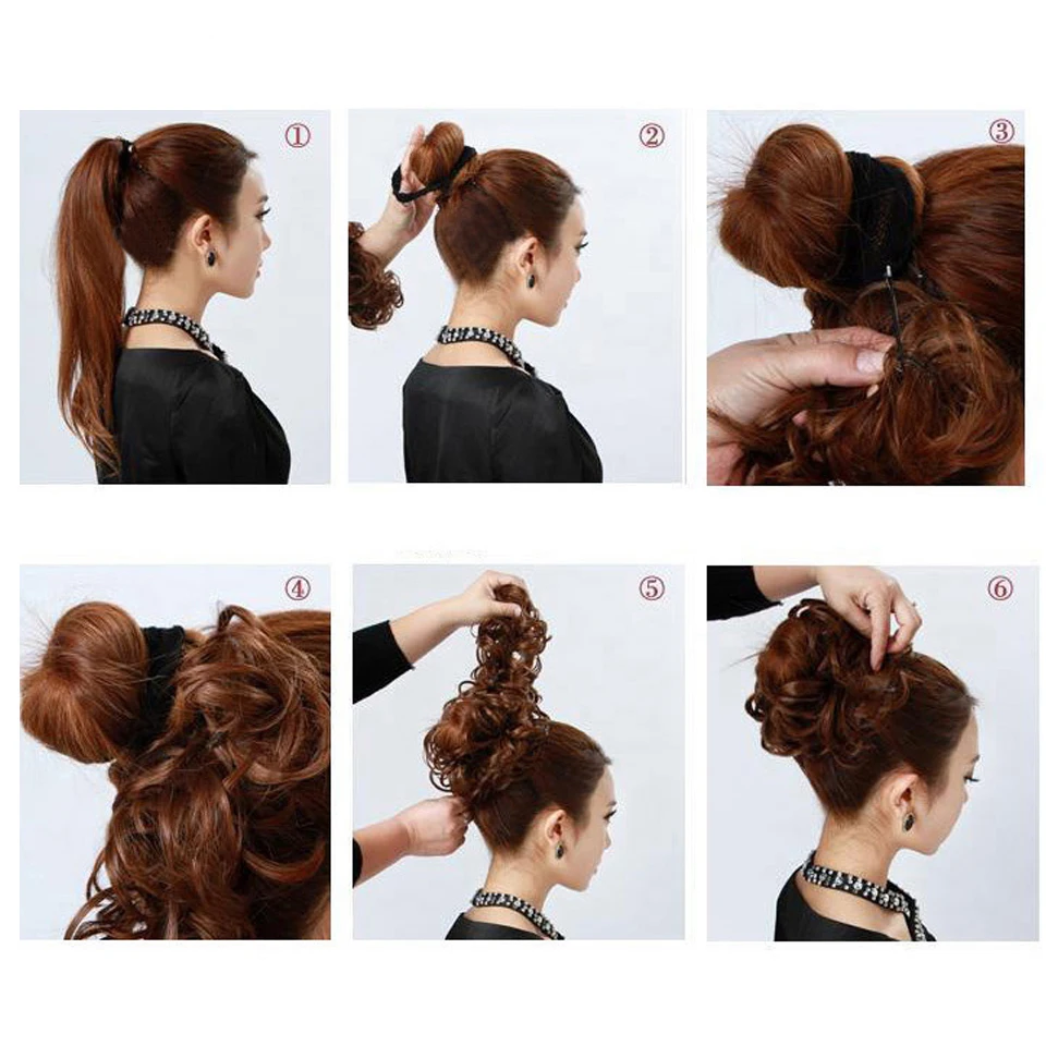 AOSI Synthetic Elastic Band Chignon Updo Twining hair Extension Curly Bun Hair Pieces Women Heat Resistant Hairpieces
