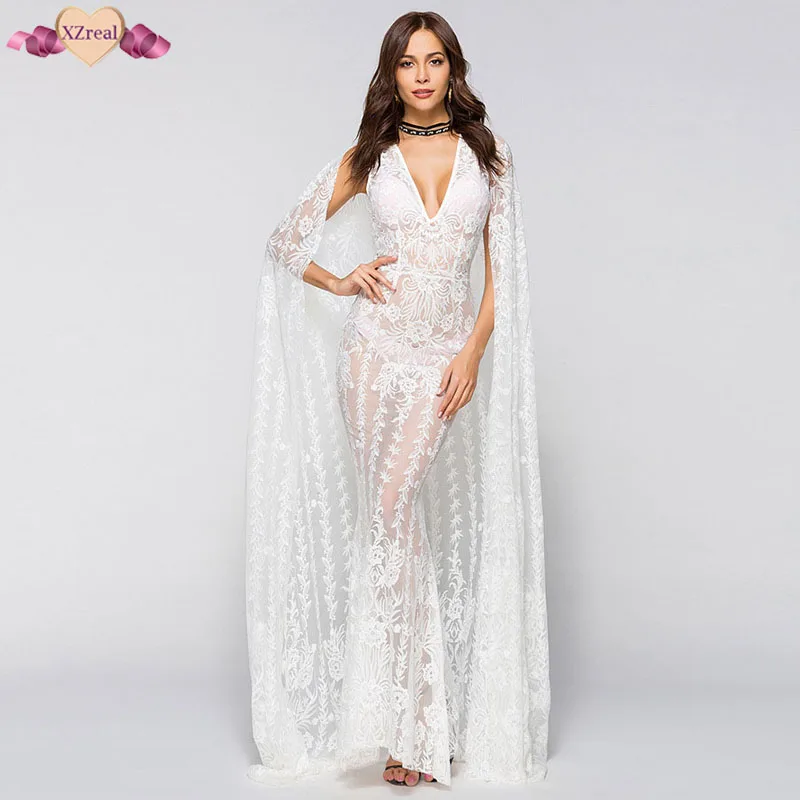 

Sexy Self Portrait V Neck Lace Evening Party Dress Women Summer Bodycon Long Maxi Dress Floor Length Mesh Vestidos