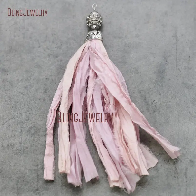 20171213-PM8965- Plastal Pink Sari Silk Tassel Pendant Antique Silver_5