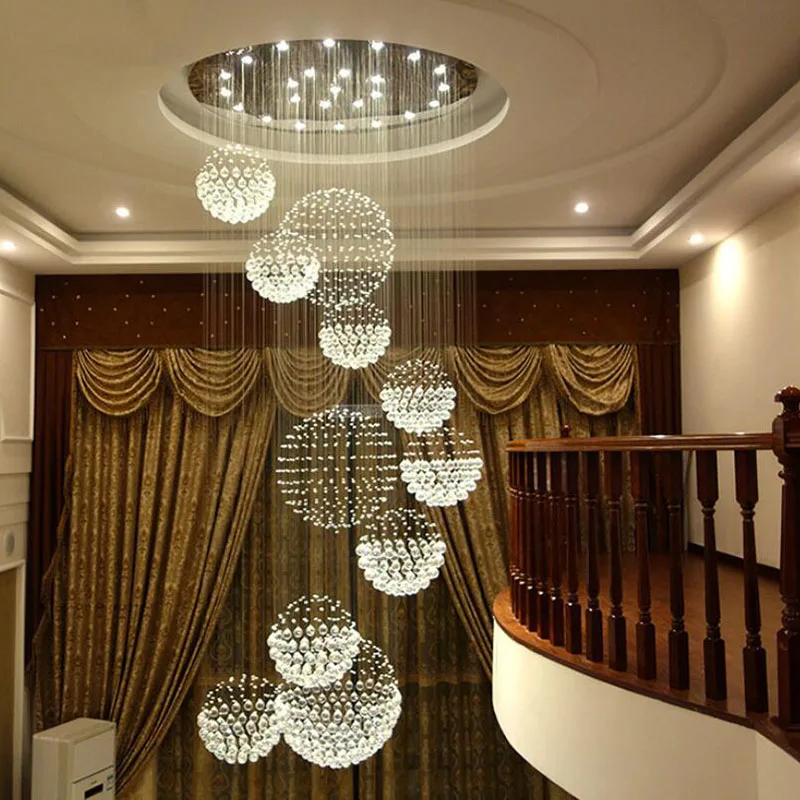 

Modern Luxury Villa Duplex Staircase Hall Crystal Chandelier Hotel Restaurant Hall Big Ball Crystal Chandelier Engineering Light