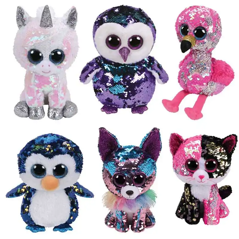 

Diamond sequin unicorn owl dinosaur flamingo cat Plush Toys Stuffed Doll soft toys Baby Christmas Gift