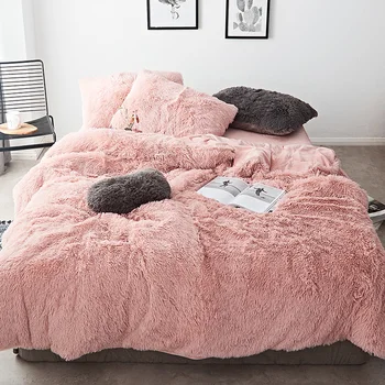 

Pink White Fleece Fabric Winter Thick 20 Pure Color Bedding Set Mink Velvet Duvet Cover Bed sheet Bed Linen Pillowcases 4/6pcs