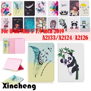 

Case for ipad mini 5 2019 7.9 inch Flip smart stand cover Pu leather Printed Cute Owl Cartoon Pattern case Flower coque funda