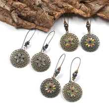 Geometric Round Multicolour Flowers Vintage Bohemia Copper Alloy Hanging Drop Dangle Earrings for Women Geometric Round Multicolour Flowers Vintage Bohemia Copper Alloy Hanging Drop Dangle Earrings for Women