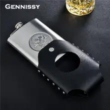 GENNISSY Schädel Schwarz Leder Verdickung 8 unze Whisky Flachmann Edelstahl Mini Wine Tragbare Bar Outdoor Flachmann