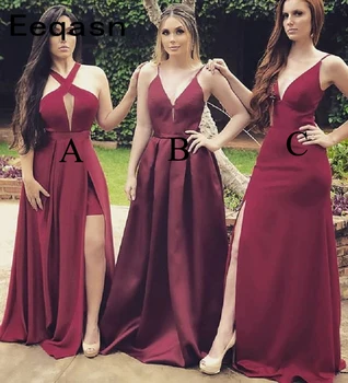 

Burgundy Satin Prom Dress Sweep Train Formal Party for Women 2020 Elegant A Line V Neck Evening Gown Cheap vestidos de gala