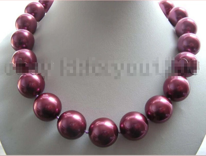 

Free shipping 18" Natural 20mm Lavender Round Shell Pearl Necklace ##a #a