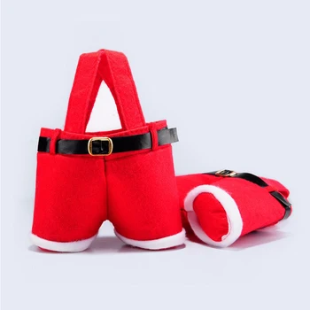 

New 30Pcs/lot Christmas Gift Bags Merry Christmas Gift Treat Candy Wine Bottle Bag Santa Claus Suspender Pants Trousers Decor