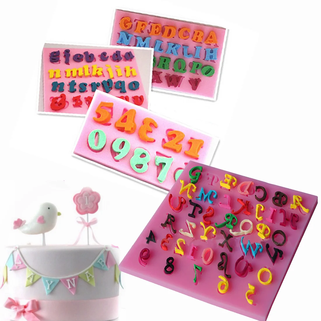 

Hot 3PC number 0-9 letters silica gel mould cake decorating tools DIY silicone mold Clay Resin sugar Candy Fondant Mold