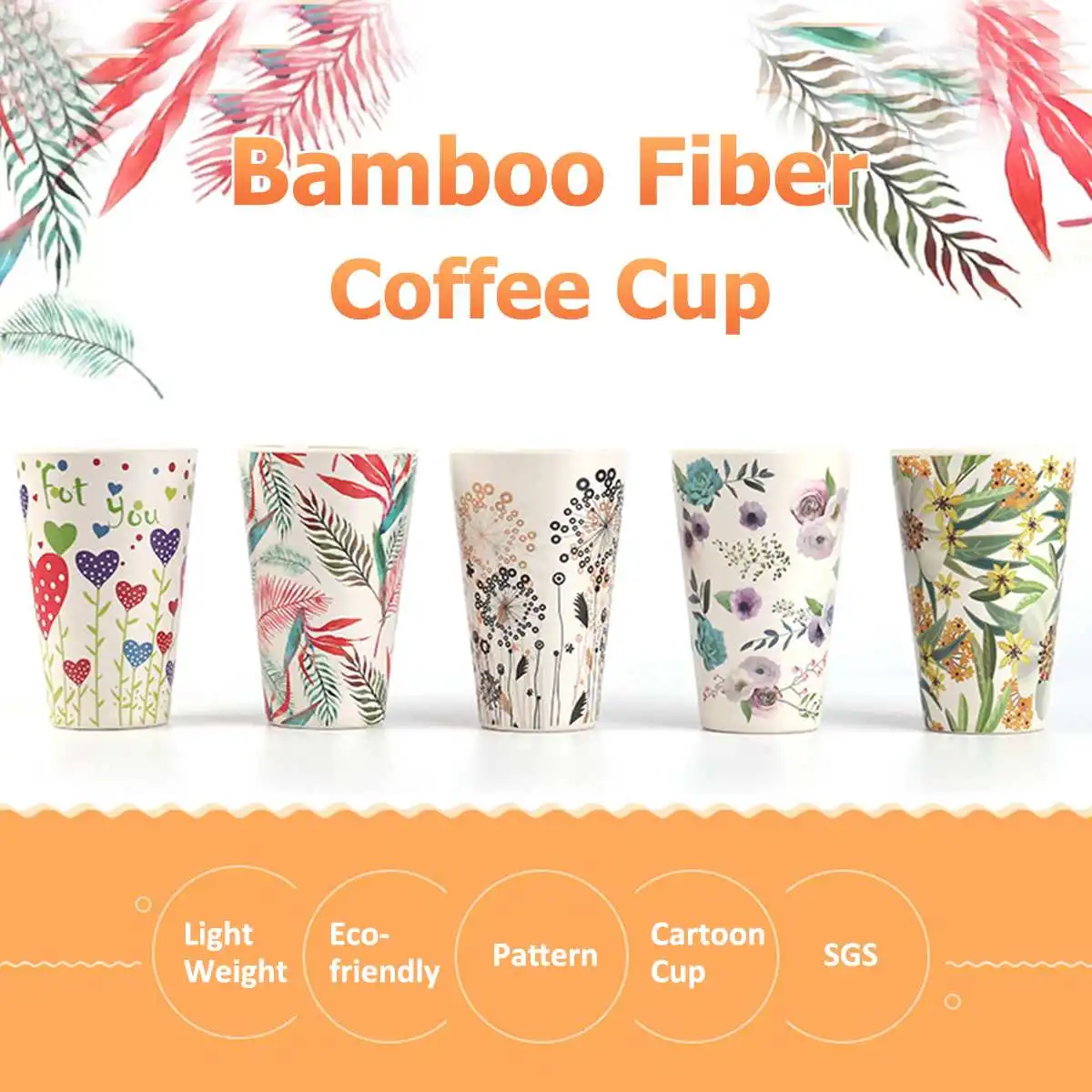 

Portable Practical Reusable Bamboo Fiber Silicone Cap Coffee Cups Fashionable Eco Friendly Non-slip Printing Travel Mugs Useful