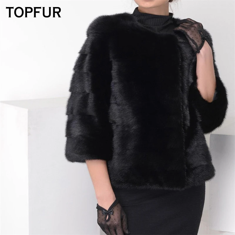 Женское зимнее пальто из меха норки TOPFUR черная куртка большого размера