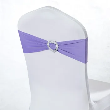 

NEW 100pcs Spandex Wedding Chair Sashes Gold Purple Tiffany Red Orange Pink Green Royal Blue Chair Sash With Heart Buckle